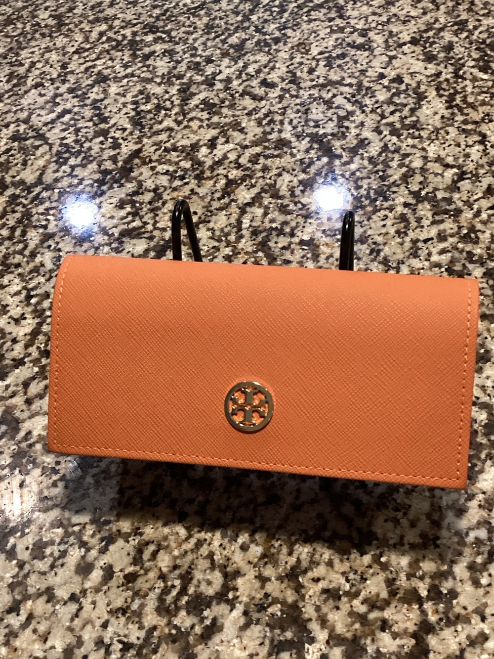 Tory Burch Orange Saffiano Leather Wallet with Gold Logo